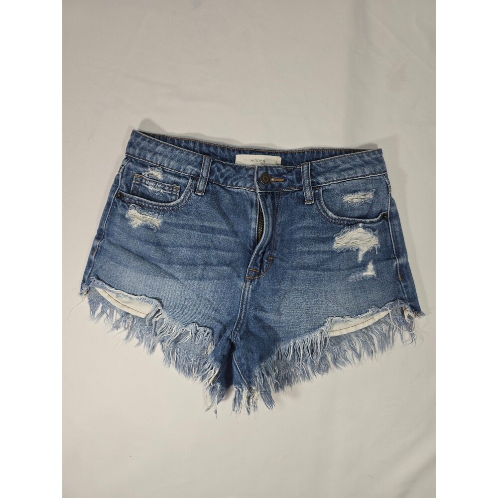 Hidden La High Rise Stretch Frayed Hem Distressed Denim Jean Shorts Small Bo